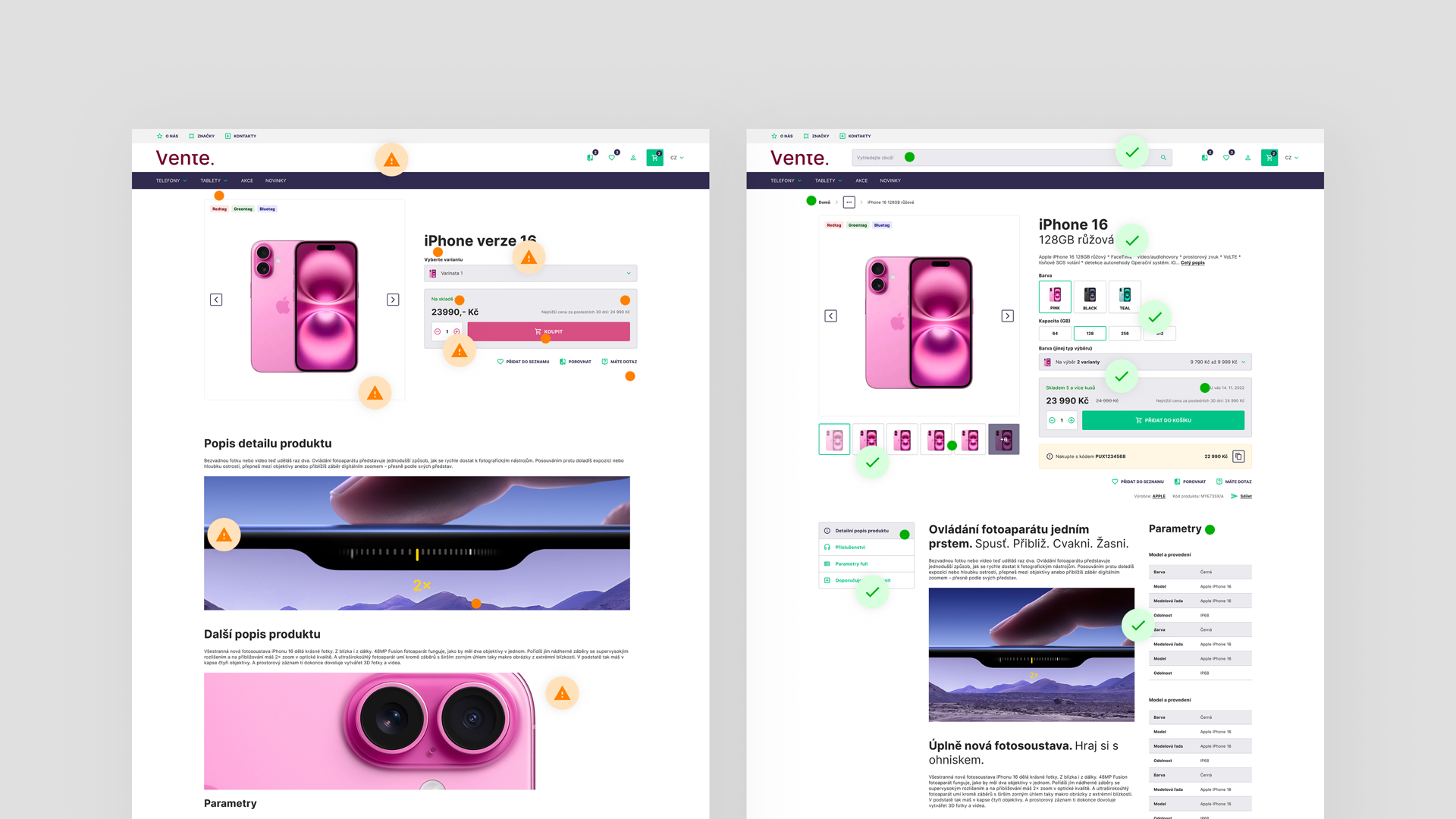 Ukázka UX auditu webu - před a po